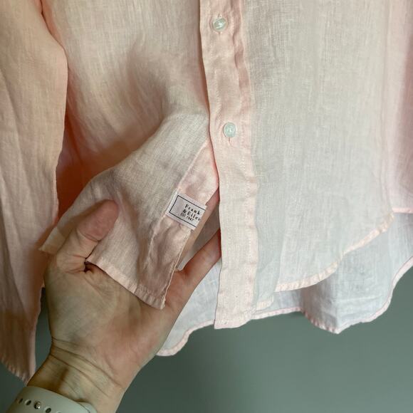 FRANK & EILEEN Eileen Relaxed Button-Up Shirt Peach Linen Size Small Casual Chic - Picture 9 of 16